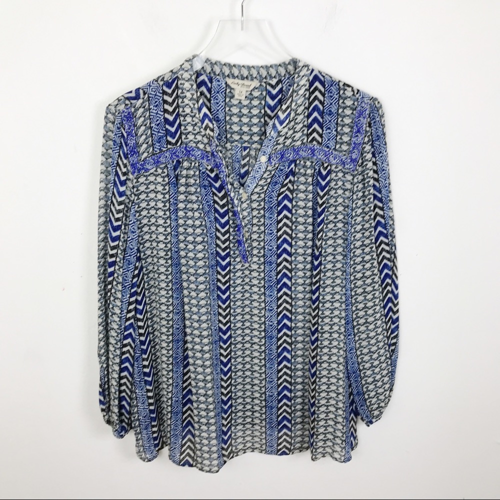 Lucky Brand Beaded Aztec Tribal Southwest Blouse